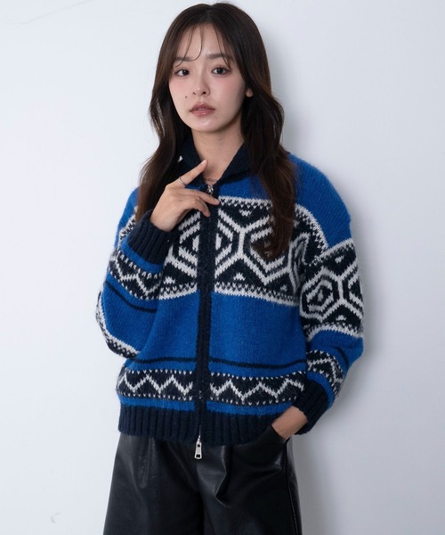 WEGO（ウィゴー） ニット セーター WEGO/トライバル柄カウチンジップ 