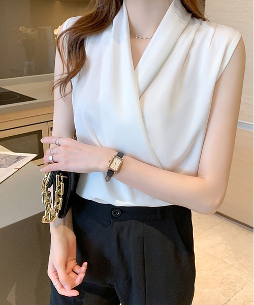 「BLANC FICELLE」 「YIYI design」ノースリーブブラウス M ベージュ レディース_画像4