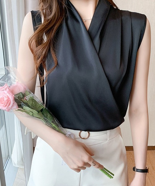 「BLANC FICELLE」 「YIYI design」ノースリーブブラウス M ベージュ レディース_画像8