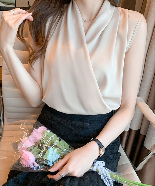 「BLANC FICELLE」 「YIYI design」ノースリーブブラウス M ベージュ レディース_画像9