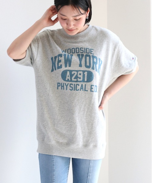 「Champion」 スウェットカットソー L ブルー レディース_画像2