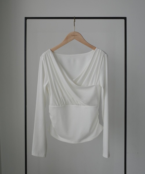Louere（ルエレ） tシャツ 薄手カシュクールドレープカットソー