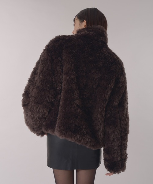 Perushu ブルゾン アウター Stand collar 2 way fake fur coat