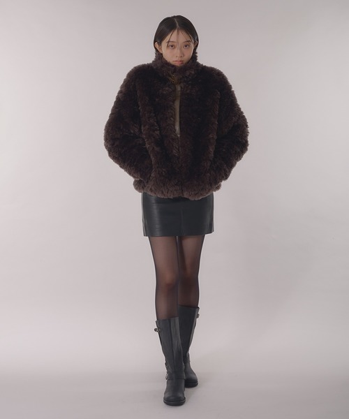 Perushu ブルゾン アウター Stand collar 2 way fake fur coat