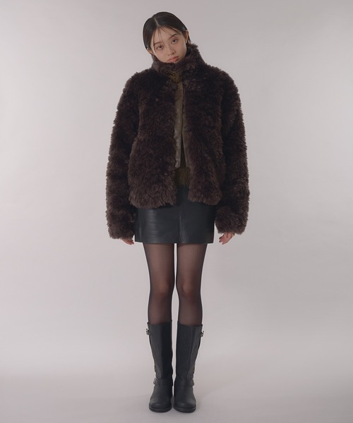 Perushu ブルゾン アウター Stand collar 2 way fake fur coat
