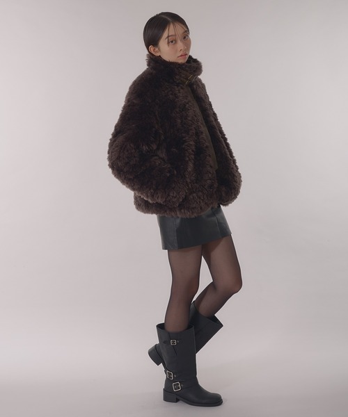 Perushu ブルゾン アウター Stand collar 2 way fake fur coat