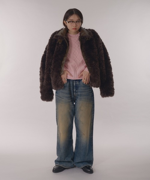 Perushu ブルゾン アウター Stand collar 2 way fake fur coat