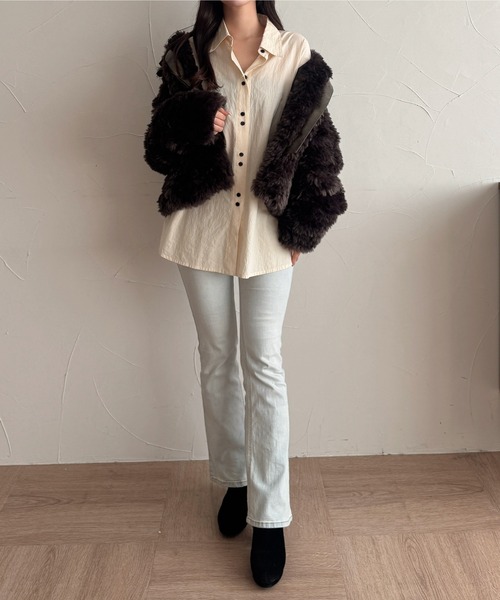 Perushu ブルゾン アウター Stand collar 2 way fake fur coat