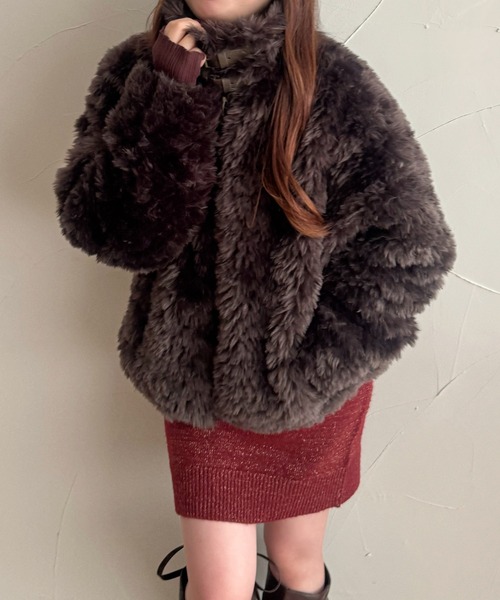 Perushu ブルゾン アウター Stand collar 2 way fake fur coat