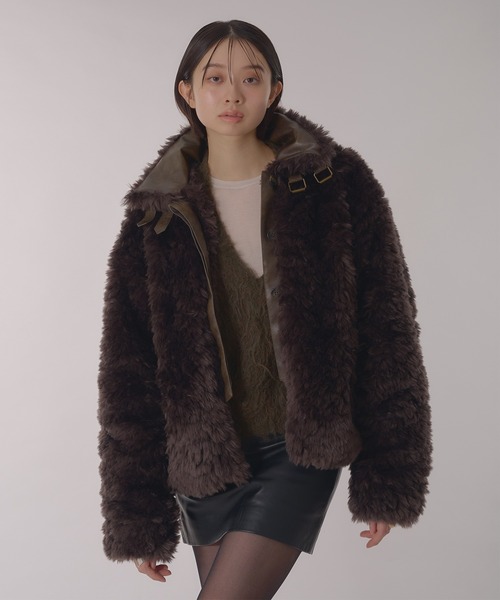 Perushu ブルゾン アウター Stand collar 2 way fake fur coat