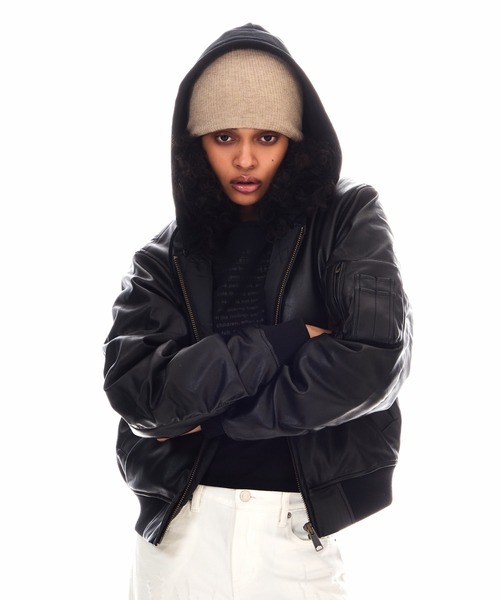 BEEDEN ma1 ma-1 OVER HOODED FAUX LEATHER MA-1 レディース 