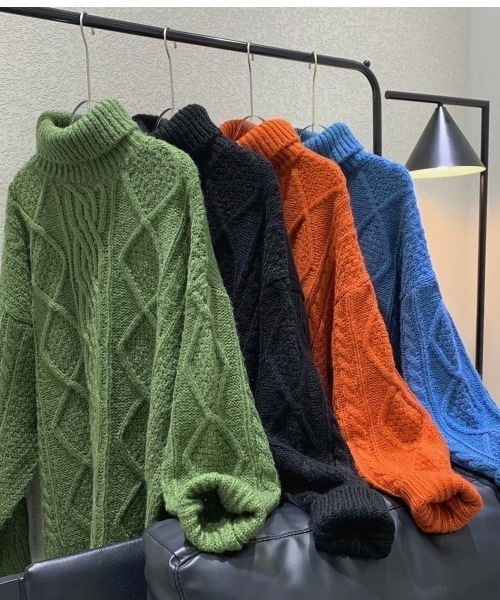 「FreeZone」 タートルネックニット F グリーン メンズ_画像4