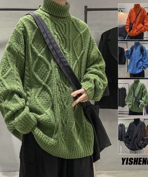 「FreeZone」 タートルネックニット F グリーン メンズ_画像7