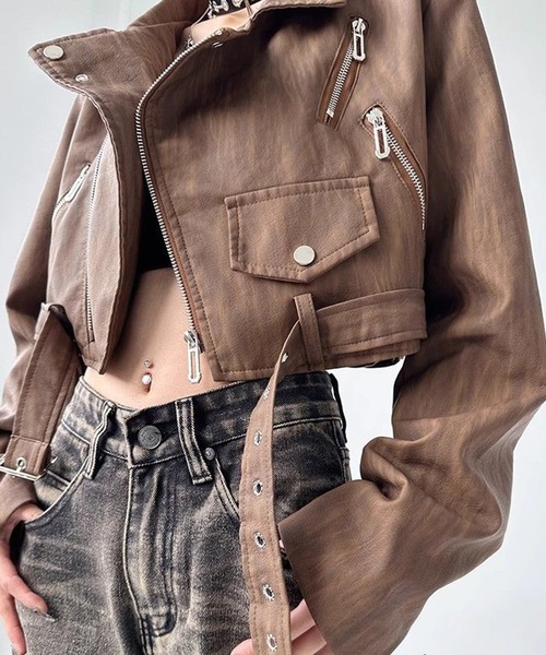   leather riders jacket 本革 短丈 ＆soiree（アンドソワレ） レザージャケット ライダース ショート丈