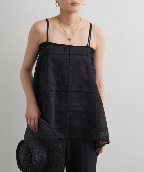 Loungedress（ラウンジドレス） キャミソール 2WAYパネルレース刺繍