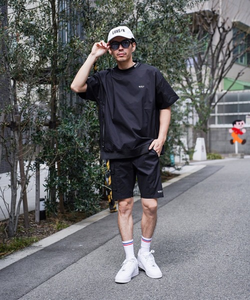 チノパン (RM)「LUXE/R GOLF」ストレッチ クロス サイドロゴ ショート ピンタック パンツ メンズ レディース_10