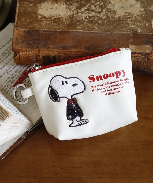 SNOOPY（スヌーピー） ポーチ ミニポーチ 合皮 カラビナ リング