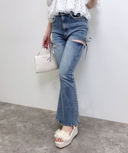 INGNI（イング） ジーンズ デニム デニムパンツ サイドリボンフレア
