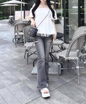 ジーンズ デニム デニムパンツ サイドリボンフ...の詳細画像4