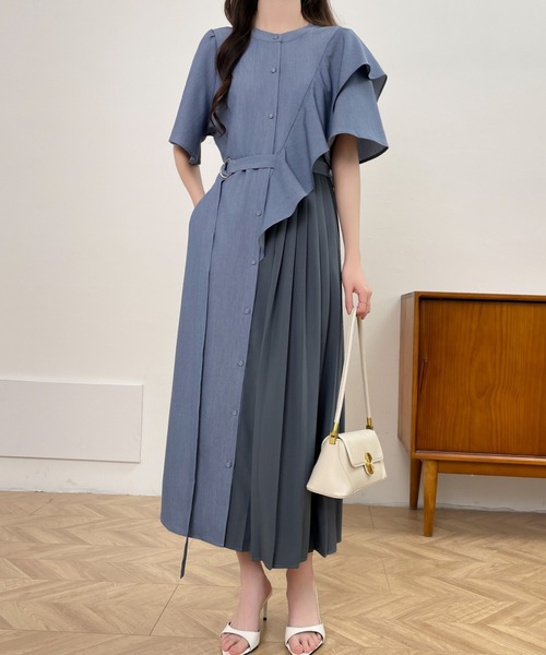 「ABITOKYO」 長袖ワンピース L ブルー レディース_画像3