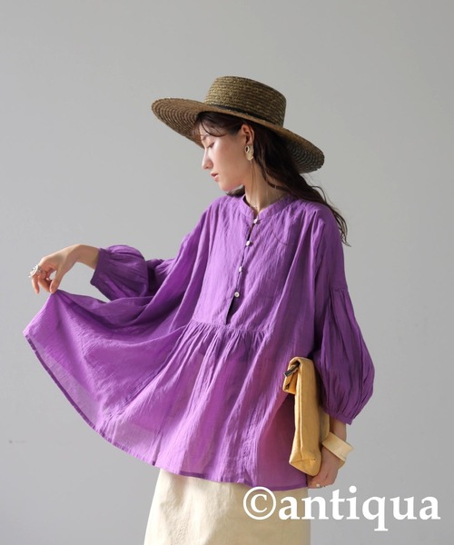 「antiqua」 7分袖ブラウス ONESIZE ブルー レディース_画像5