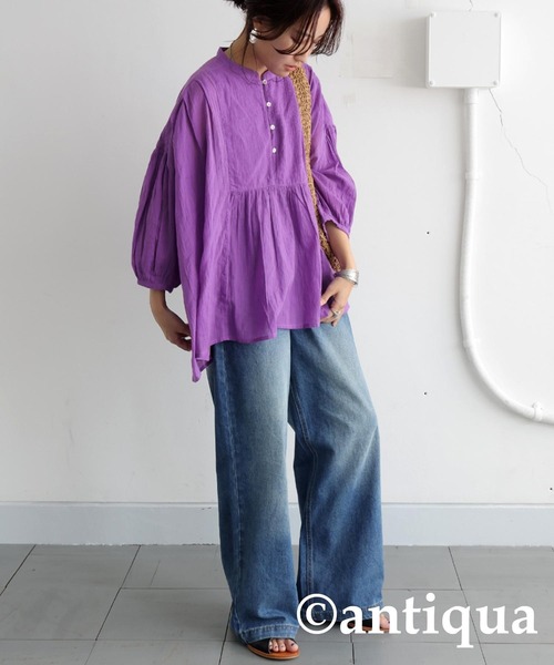 「antiqua」 7分袖ブラウス ONESIZE ブルー レディース_画像9