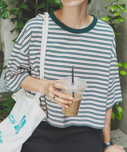 Tシャツ Tシャツ 673円 卓抜 マルチボーダークロップドt2