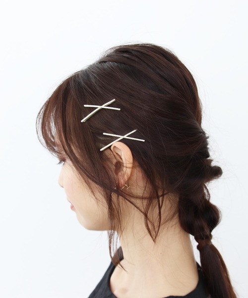 パール付き黒色ヘアピン スクエアパール＆ビジューヘアピン【ネコポスOK】【7h-831-05007】