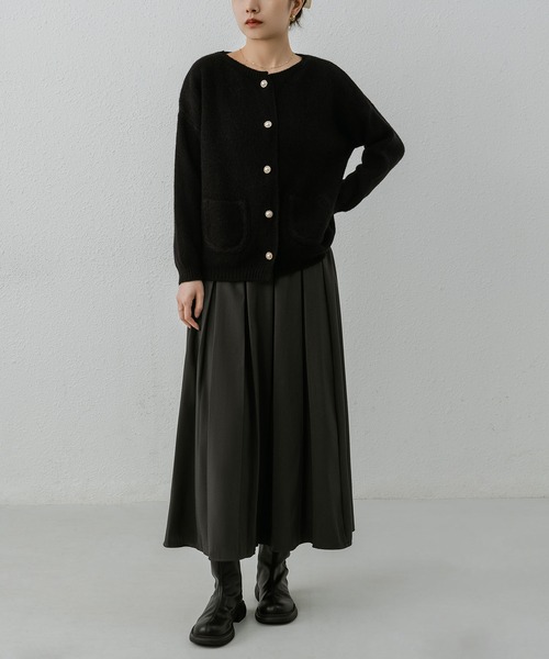 MAISON DE THERESE カーディガン ノーカラーボタン付きカーディガン