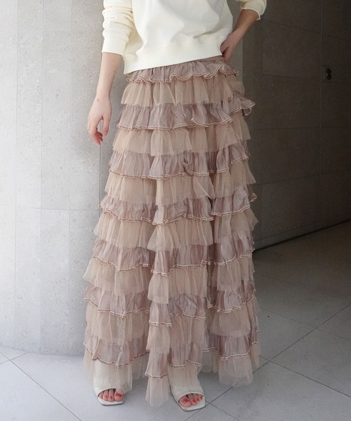 CORNERS スカート オーガンジー×チュールティアードスカート