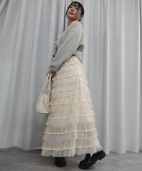 Lots of Love スカート オーガンジー×チュールティアードスカート