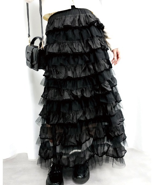 Lots of Love スカート オーガンジー×チュールティアードスカート