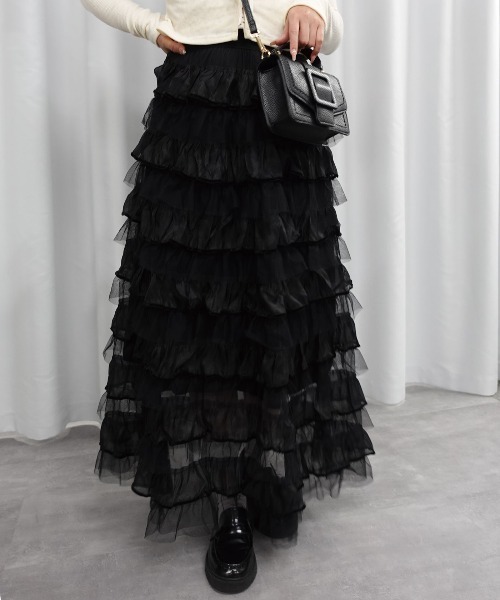Lots of Love スカート オーガンジー×チュールティアードスカート