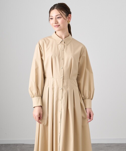 アナイのワンピース ANAYI シャツワンピース ブロードタックフレアワンピース