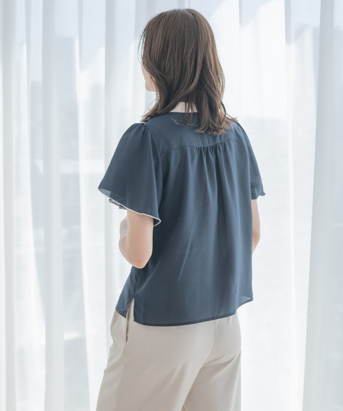 新品同様 24SS IORE イオレ LANTERN BLOUSE ボリュームスリーブ ブラウス サイズF ネイビー レディース 古着 中古 小さいサイズ ボリュームスリーブブラウス 低身長さん・小柄女性