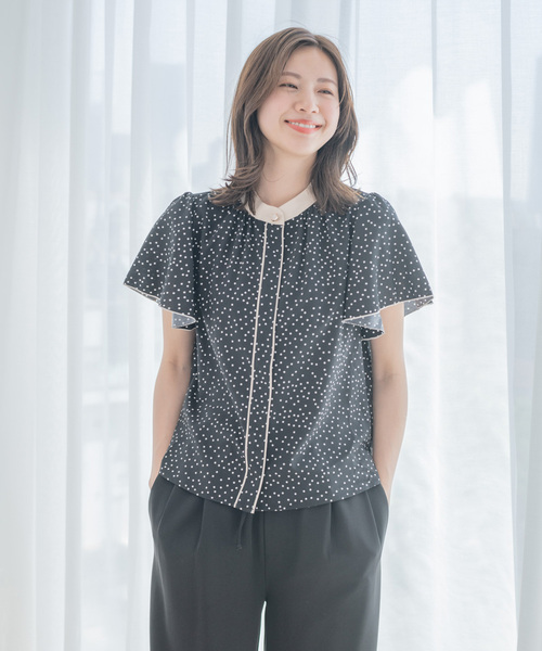 新品同様 24SS IORE イオレ LANTERN BLOUSE ボリュームスリーブ ブラウス サイズF ネイビー レディース 古着 中古 小さいサイズ ボリュームスリーブブラウス 低身長さん・小柄女性
