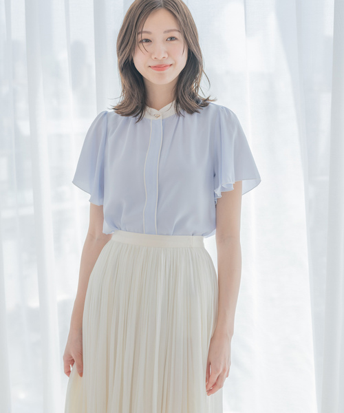 新品同様 24SS IORE イオレ LANTERN BLOUSE ボリュームスリーブ ブラウス サイズF ネイビー レディース 古着 中古 小さいサイズ ボリュームスリーブブラウス 低身長さん・小柄女性