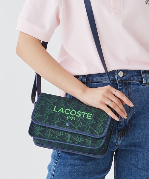 美品 LACOSTE モノグラム 総柄 フラップ ショルダーバッグ 完売品 ザブレンド モノグラムフラップメッセンジャーバッグ NH4411LX