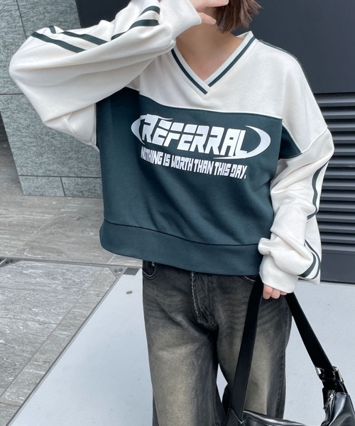トレーナー スウェット ラグラン切替ロゴショート丈スウェット レディース セール】限定展開 ショートラグラン 切り替え ロゴスウェット