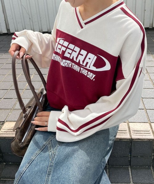 トレーナー スウェット ラグラン切替ロゴショート丈スウェット レディース セール】限定展開 ショートラグラン 切り替え ロゴスウェット