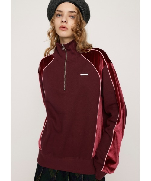 SLY トレーナー スウェット PIPING VELOUR HALF ZIP SW