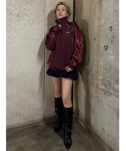 SLY トレーナー スウェット PIPING VELOUR HALF ZIP SW