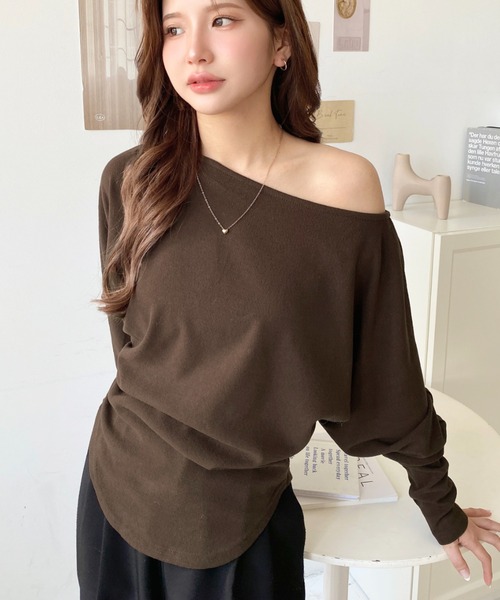 tシャツ ニットライクカットソーサイドシャーリングワン
