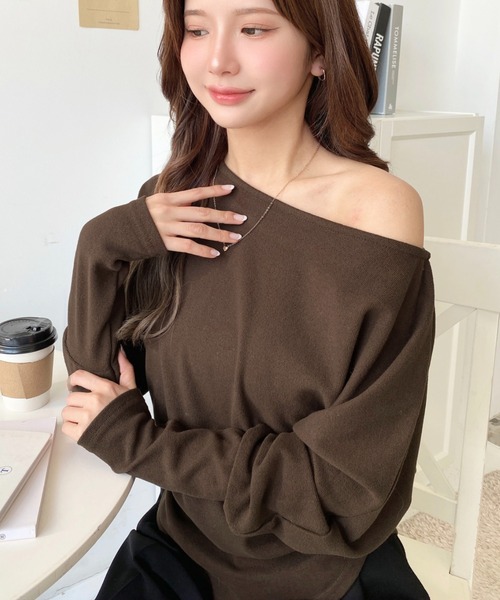 tシャツ ニットライクカットソーサイドシャーリングワン