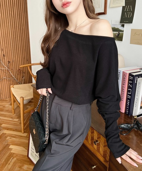tシャツ ロゴワンショルカットソートップ レディース KOEISTORE ワンショルダー オフショルダー カットソー Tシャツ