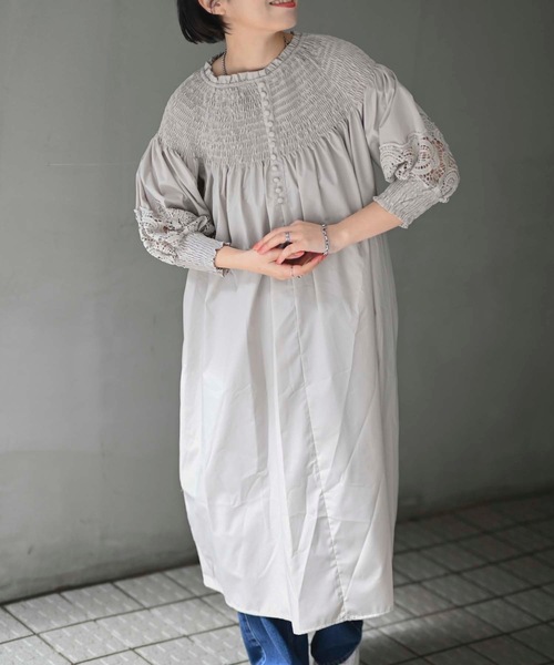 ★DRAW FIT★ シャーリング ストリング レイヤード ワンピース &HALF ワンピース レースシャーリングレイヤードワンピース