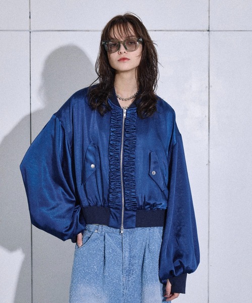 本日限定　seyto サイズ2 / サテンフリルショートボンバージャケット ブルゾン アウター Satin frill short bomber jacket / サテン