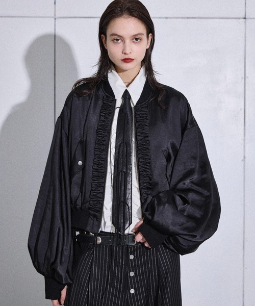 新品Lajour フリル付きボンバージャケット Lajour｜フリルデザインライトブルゾン | Rakuten Fashion(楽天