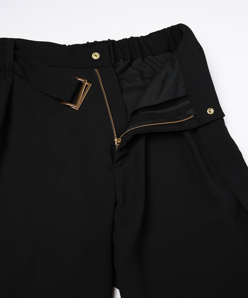 美品 CULLNI 24SS 極太 タック スラックス ベルト付き ブラック CULLNI スラックス Dry Double Satin 1Tuck Pant with Long Belt