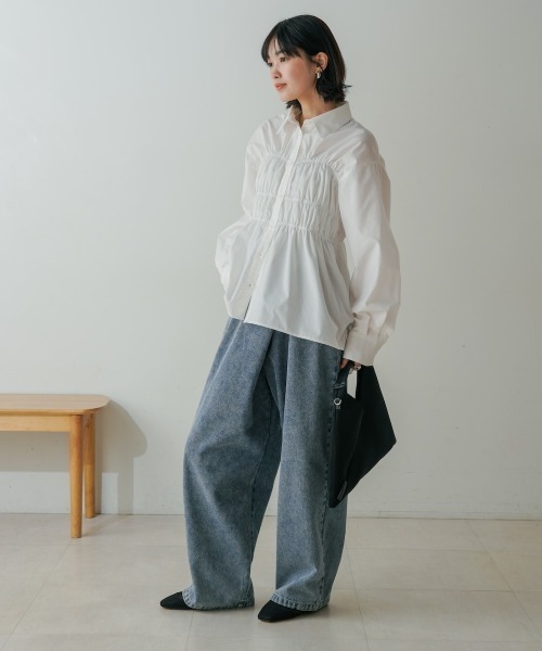 Bou Jeloud ブラウス シャツ ギャザーデザインシャツ レディース